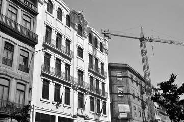 Several facades in Porto City, august 2015 17th. The downtown of Porto has the look of medieval architecture. The historical part of the city is indexed as world heritage by UNESCO.