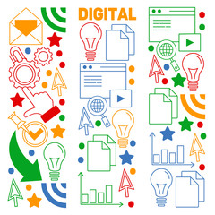 Digital marketing pattern with vector icons. Management, start up, business, internet technology.