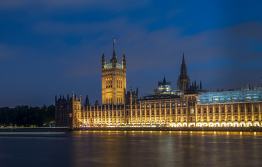 Fototapeta na wymiar Long exposure blue hour shot of Westminster Palace London
