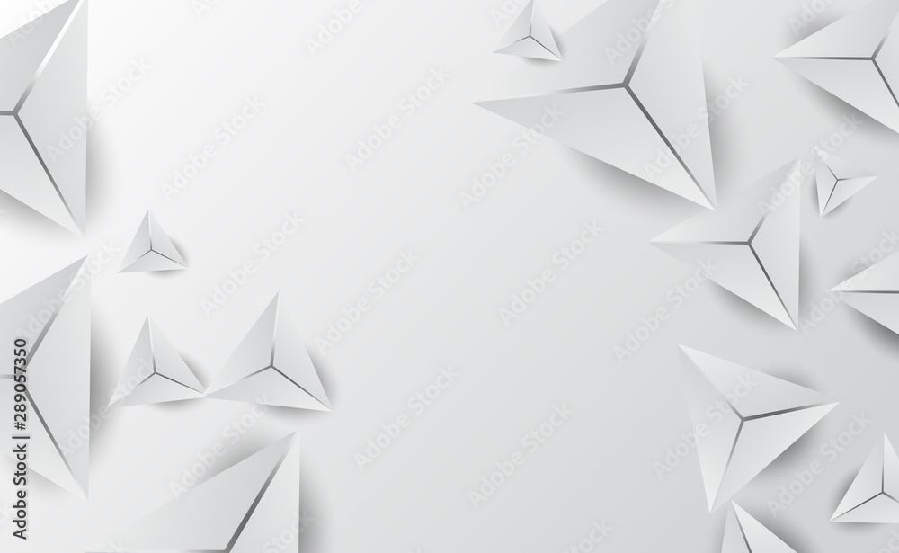 Wall mural 3d abstract white triangle shapes minimal background.creative digital graphic geometric polygon for 