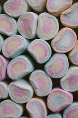 Marshmallows. Background and texture of colorful marshmallows. Close up view.
