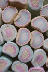 Marshmallows. Background and texture of colorful marshmallows. Close up view.