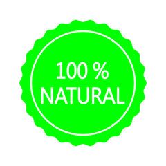 100% all natural green stamp, label, sticker or seal flat vector icon for products and websites