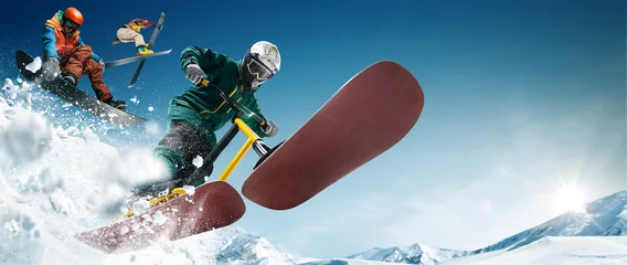 Fotobehang Skiing, snow scoot, snowboarding.  Extreme winter sports. © VIAR PRO studio