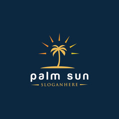 sun palm tree logo design template