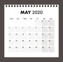 May 2020 calendar with wire band