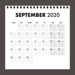 September 2020 calendar with wire band