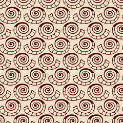 Abstract seamless pattern of hand drawn natural forms, shells, spirals. Color vector background.