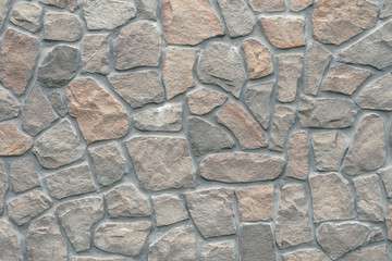Beige, light brown stone texture in retro style. Brick wall background. Abstract pattern of rocks . Rough paper. Gray stones, textured surface of cobblestones. Natural backdrop. Marble geometric facad