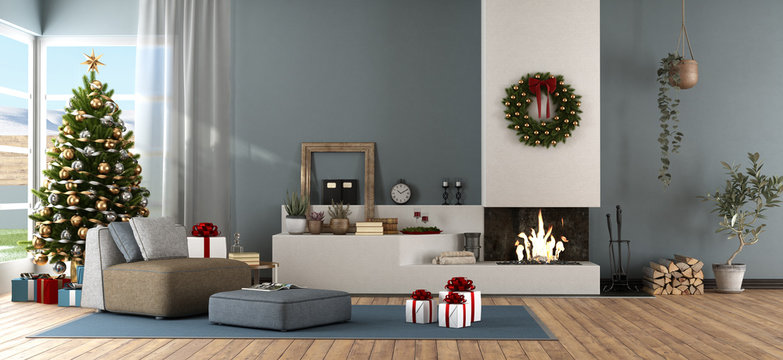 Modern living room with Christmas ornament
