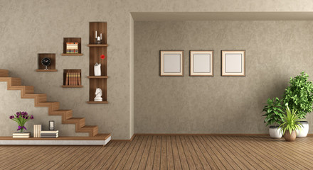 Fototapeta premium Empty living room with staircase