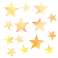Set of stars isolated on white background. Watercolor illustration. Perfect for making patterns, wrapping, childen textile, templates, wallpaper.