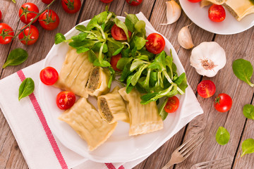 Maultaschen - swabian filled pasta ( ravioli ). 