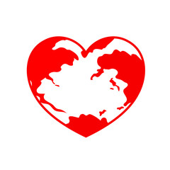 Obraz na płótnie Canvas Globe in heart shape. World heart day. Health care concept. Icon design. Illustration isolated on white background.