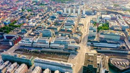 Fotobehang Stockholm, Sweden. Stockholm Central Station, Stockholm City Station, From Drone © nikitamaykov