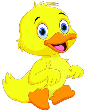 Cute duck cartoon waving isolated on white background