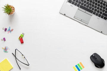 Top view of Office desk with computer