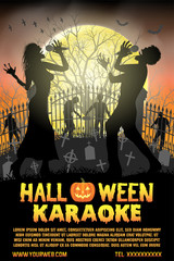 halloween zombie singing karaoke music at cemetery poster - obrazy, fototapety, plakaty