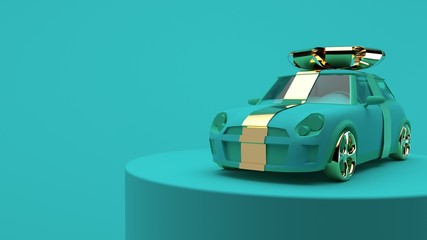 Car gift 3d render in blue background