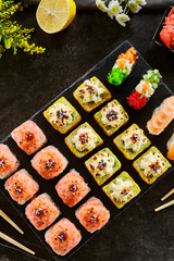 Delicious asian food, roll, sushi and gunkan set