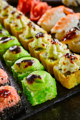 Delicious asian food, roll, sushi and gunkan set