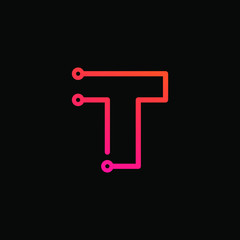 Letter T logotype monoline Technology, digital, electronics, chip, connection concept. Modern Logo Technology for Business. Logotypes of Digital combining with circuit . - vector