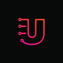 Letter U logotype monoline Technology, digital, electronics, chip, connection concept. Modern Logo Technology for Business. Logotypes of Digital combining with circuit . - vector