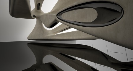 Abstract architectural beige concrete smooth interior of a minimalist house. 3D illustration and rendering