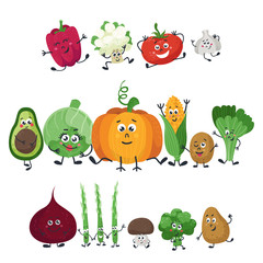 Vector vegetable isolates in a cartoon style
