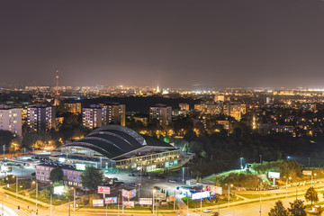 Nocna panorama miasta Lublin, Polska