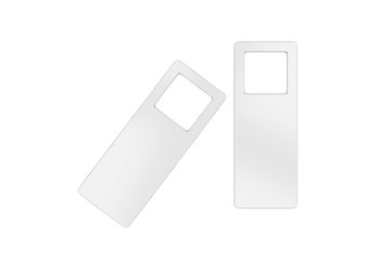 Blank Door hanger flyer, white tags for room in hotel, resort, home. Mock up template on isolated white background,3d illustration.