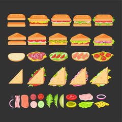 Sandwich flat style vector set for menu.