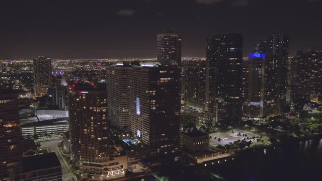 Night aerials highrise towers Miami night video