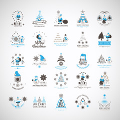 Fototapeta na wymiar Christmas Icons And Elements Set - Isolated On Gray Background - Vector Illustration, Collection Of Xmas Icons For Label, Sticker, Christmas Tree, Santa Claus Icon And Logo. Merry Christmas Typography