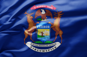 Waving state flag of Michigan - United States of America - obrazy, fototapety, plakaty