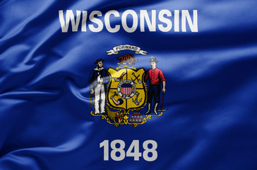 Waving state flag of Wisconsin - United States of America