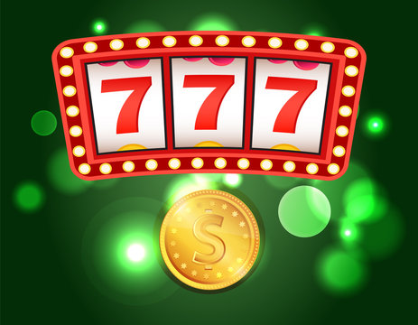 Casino club, slot or fruit machines, 777 combination and gold coin vector. Money stake or bet, gambling game, play and win, luck or fortune and risk