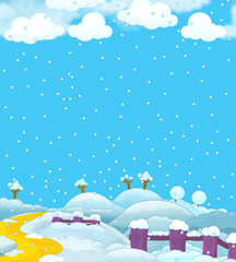 Fototapeta na wymiar Cartoon winter nature scene - illustration for children
