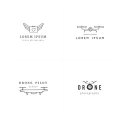 Fototapeta premium Camera drones. Aerial photography. Set of hand drawn vector logo templates.