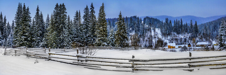 Snowy winter in the Carpathians. Vorokhta, Ivano-Frankivsk region, Ukraine