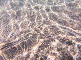 Clear water. underwater background with sandy sea bottom. Beautiful texture of the sea and ocean water.