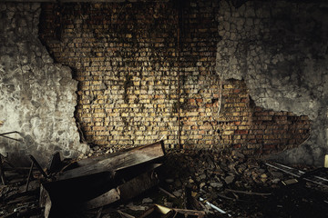 Abandoned and damaged building wall