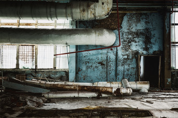 Dark industrial interior of factory