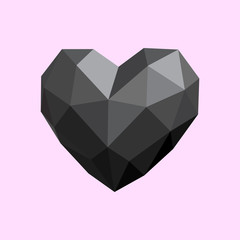 Polygonal design. Black heart. Good for decorating greeting or poste cards, web design on Valentine's Day