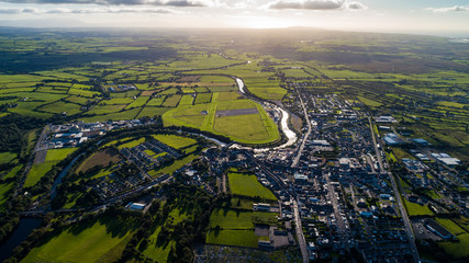 aerial view of the town of Listowel in County Kerry, Ireland. Listowel is a Heritage and a market town in County Kerry situated on the River Feale © Gabriel Cassan