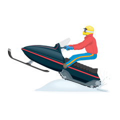 Snowmobile side view yellow outdoor travel recreation snowy transport. Power ride equipment winter atv vector vehicle