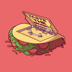 Taco as a cassette player vector illustration. Music, food, retro, vintage design concept