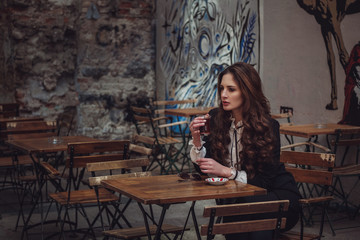 Beautiful woman walks at Istiklal street, Istambul