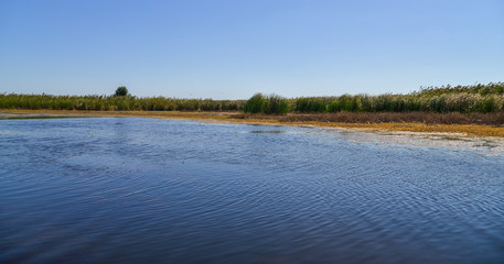 landscape with lake and blue sky