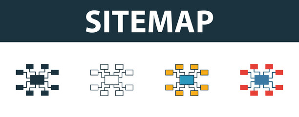 Sitemap icon set. Four elements in diferent styles from seo icons collection. Creative sitemap icons filled, outline, colored and flat symbols - obrazy, fototapety, plakaty